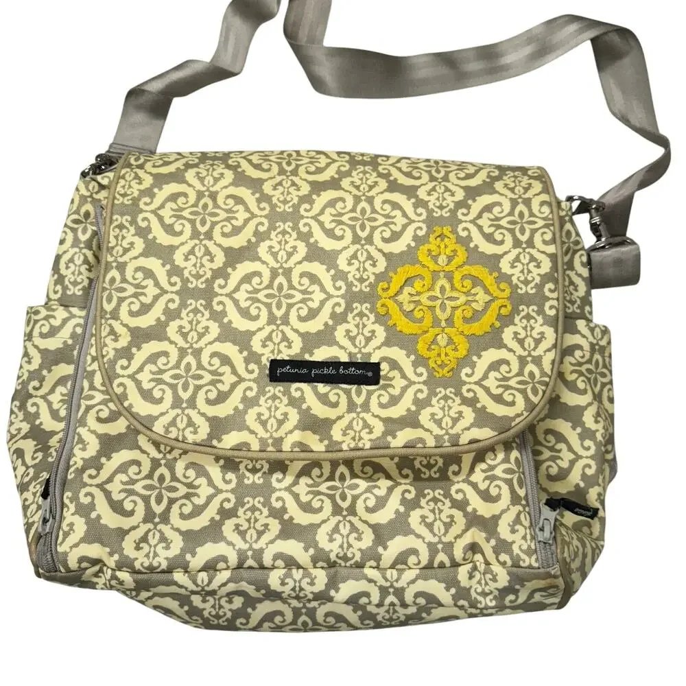 Petunia Pickle Bottom Diaper Bag Backpack Floral Pattern, Grey White Yellow